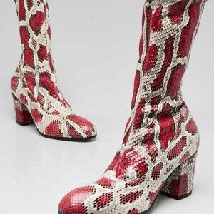 Gucci Red/Beige Python Mid Calf Boots Size 5.5/36